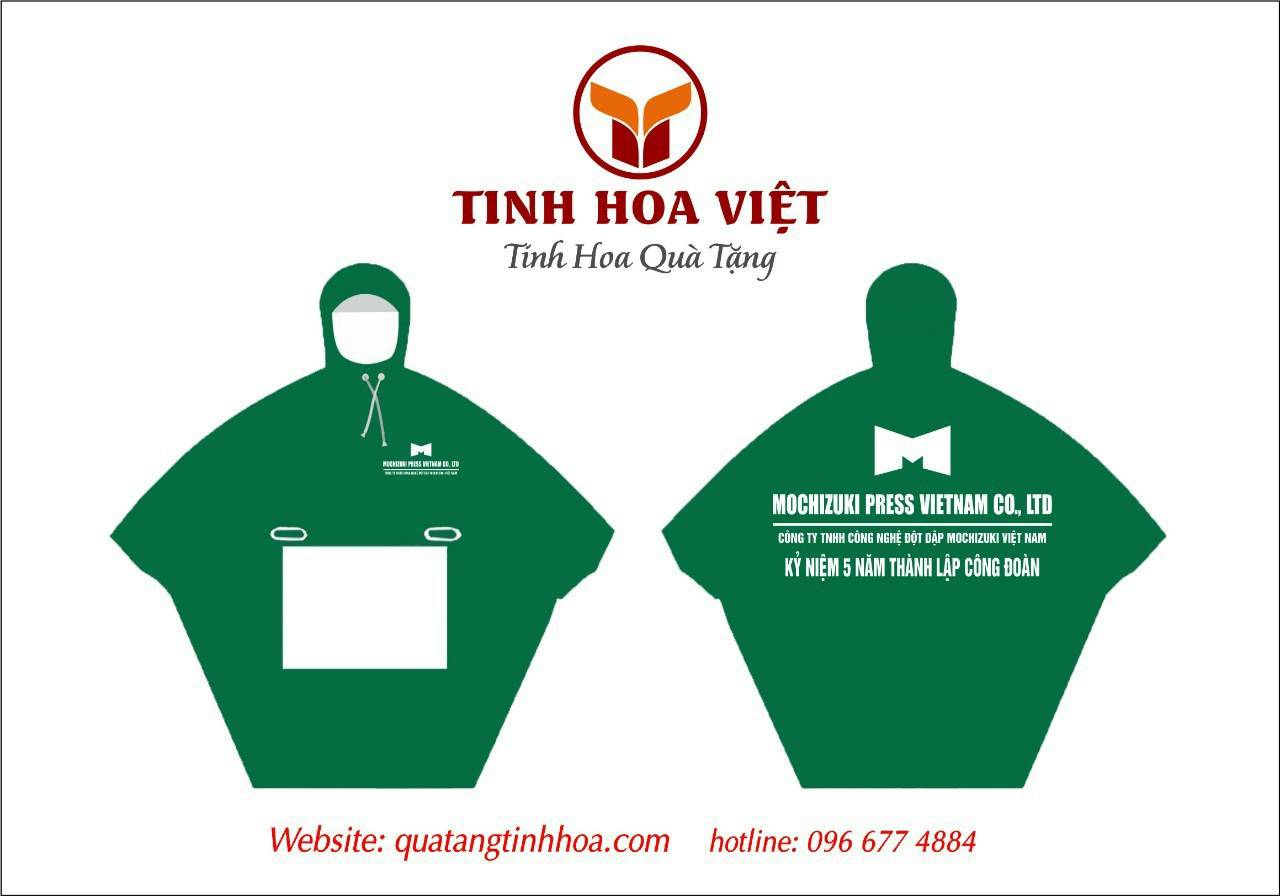 Áo mưa in logo mẫu lên thiết kế tại Tinh Hoa Việt