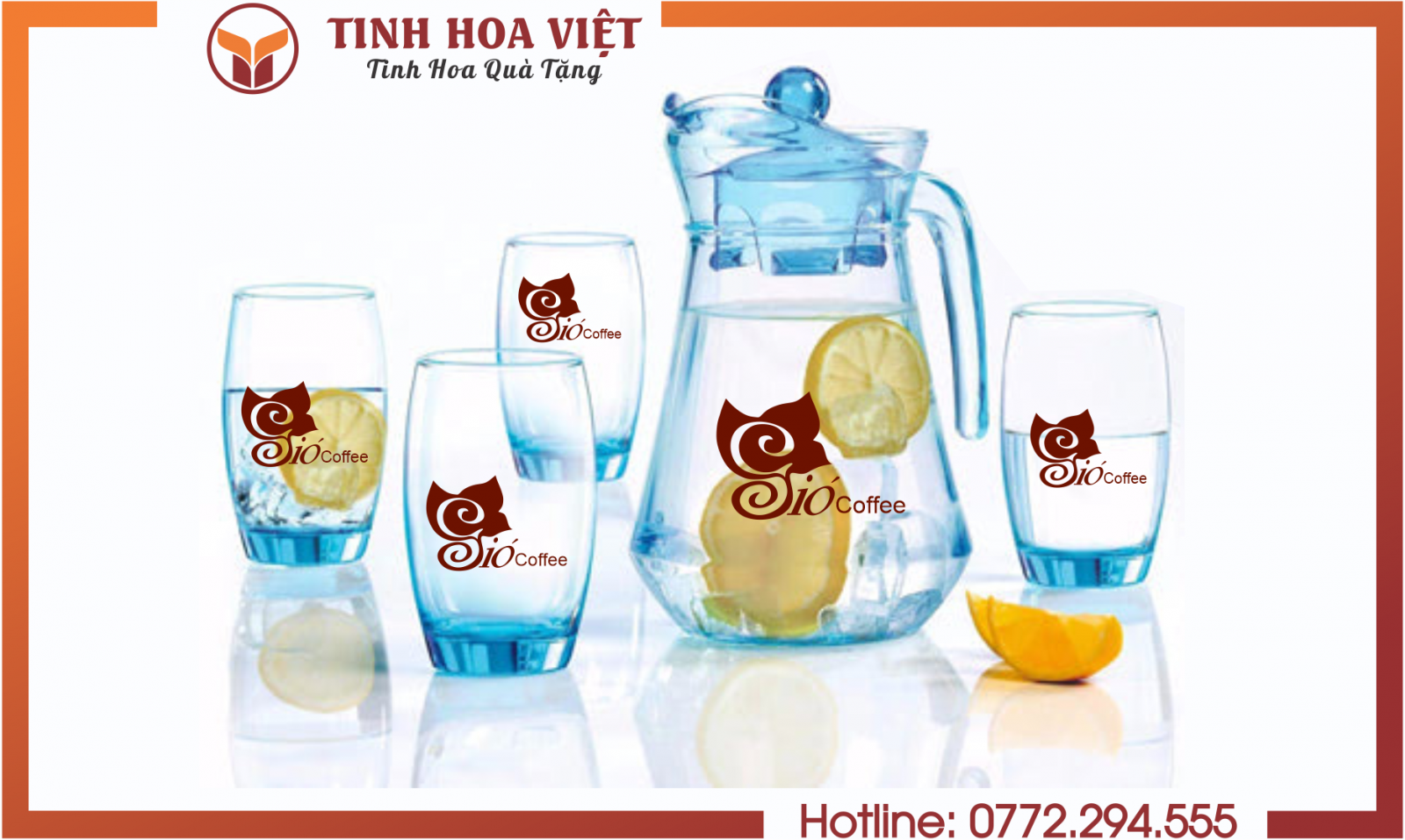 Bộ bình cốc thủy tinh in logo