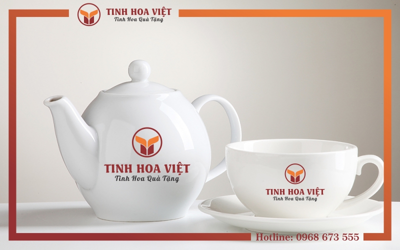 Bộ quà tặng ấm chén sứ in logo